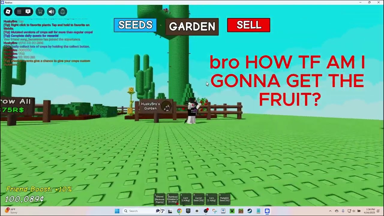 IN GROW A GARDEN I GOT THE BIGGEST CACTUS IM SCARED!!!!