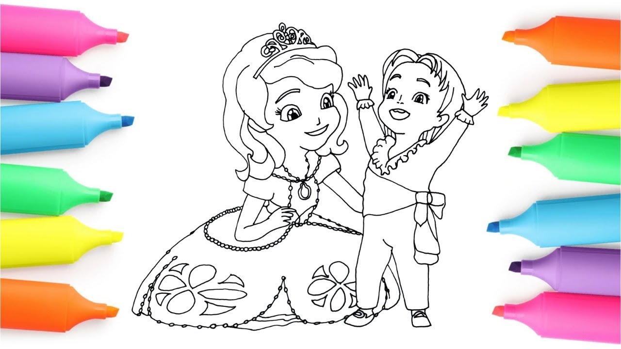 Princess Sofia Coloring Page with her Brother 🎨👑 Disney Art 🎨