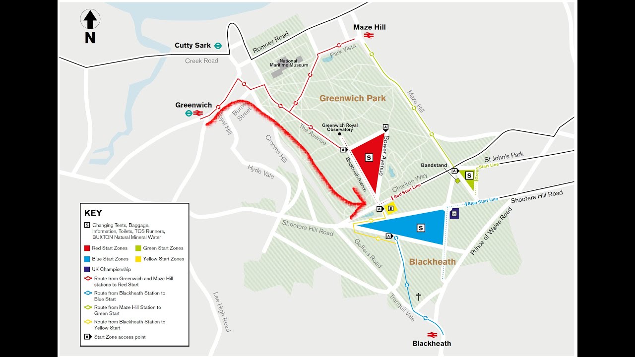 Walking route - Greenwich station to TCS London Marathon Red start