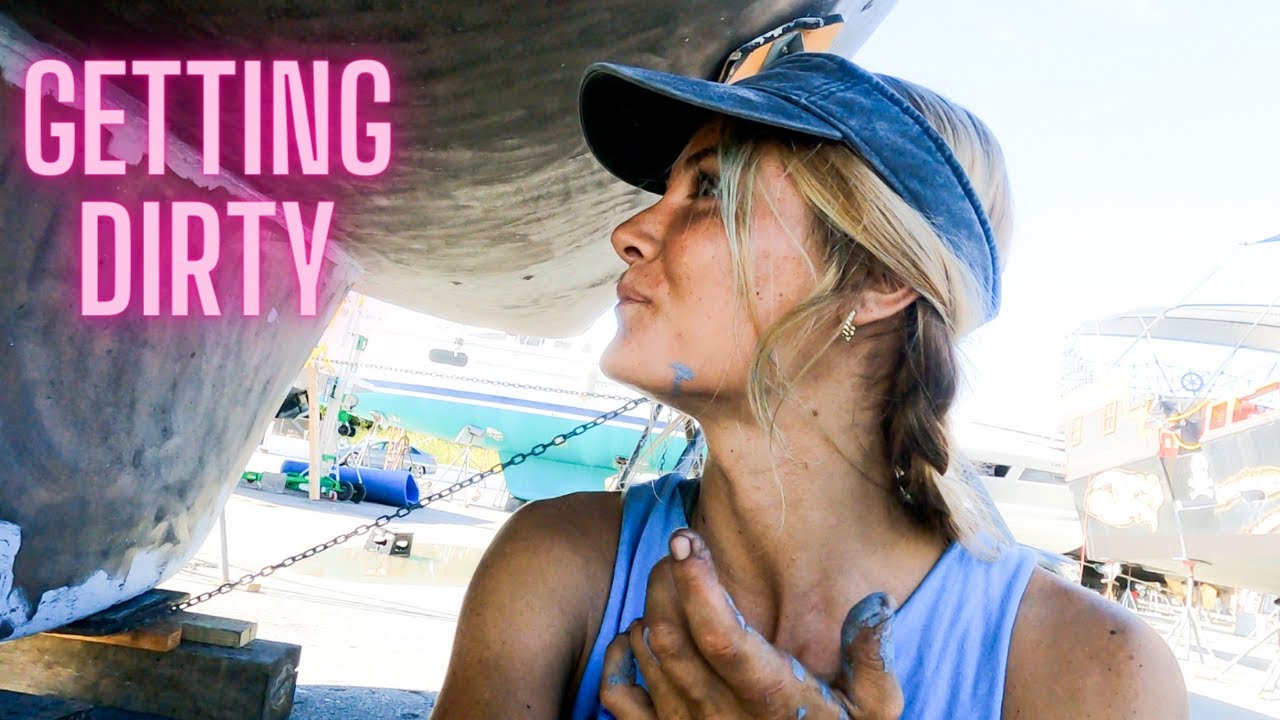 SHE does it ALL with NO experience (boatyard version)! prep & paint the bottom of a sailboat [ep 49]