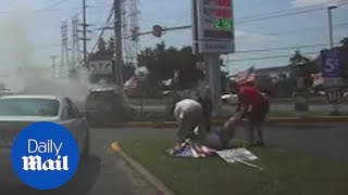 Good samaritans rescue unconscious driver before car catches fire