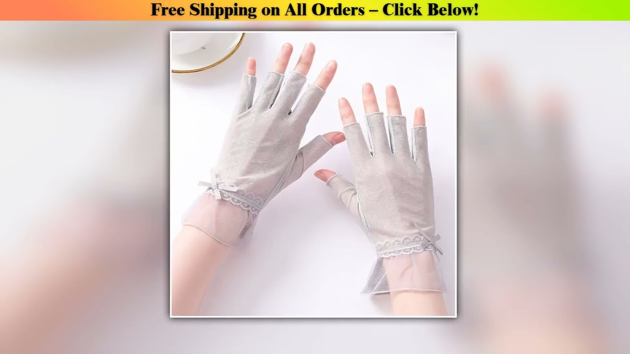 Half Finger gloves for Women Ultra-thin Ice Silk Elastic Lace Anti Slip and Sun Protection for