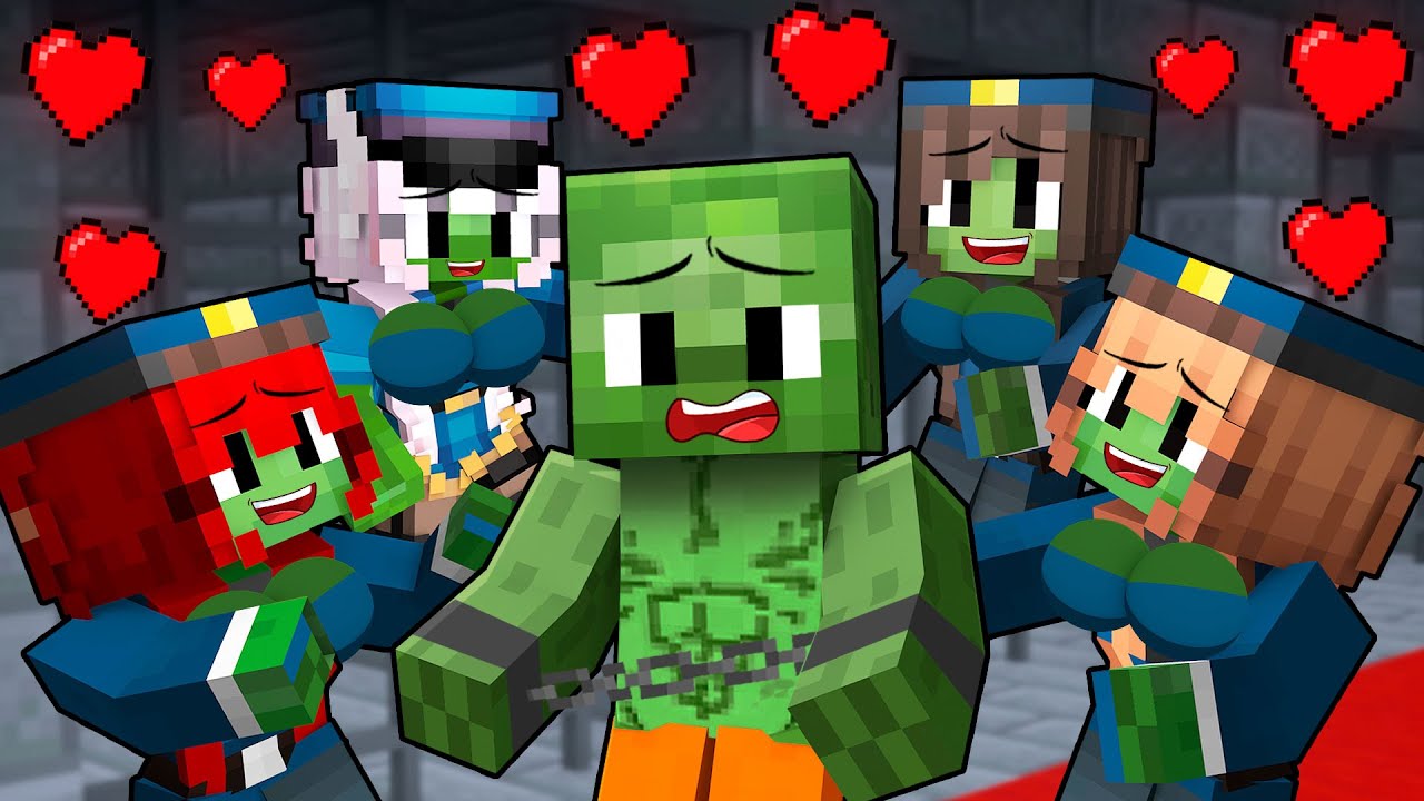 All POLICE Girls Fell in Love with MUSCLE Zombie in Jail (Minecraft)