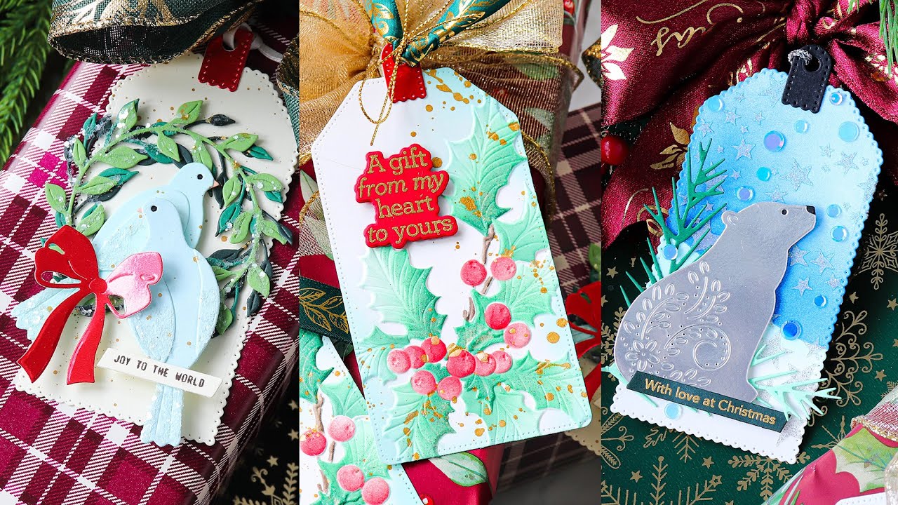 3 Ways: Christmas Tags with Lots of Techniques! Plus Free Gift + Blog Hop