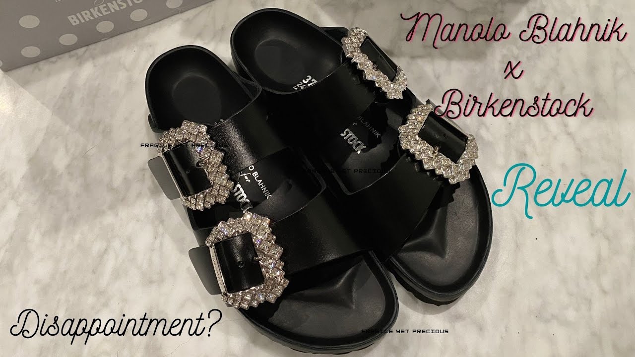 Manolo Blahnik for Birkenstock Black Arizona Crystal Slide Sandals