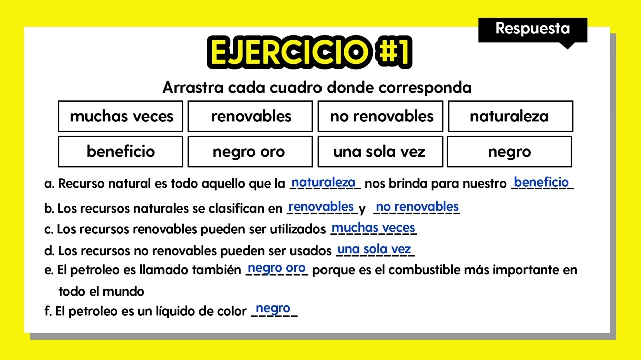 Ejercicios rápidos de Recursos renovables y no renovables - Ejercicio