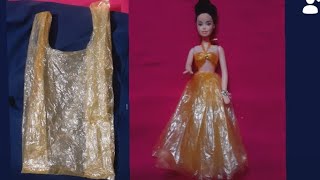 how to make dress for barbi doll /plastic bag dress/ payel art and craft apd