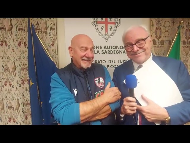 Lucio Fusaro e Chicco Moroni alla presentazione dell'ottavo di Cev a Cagliari