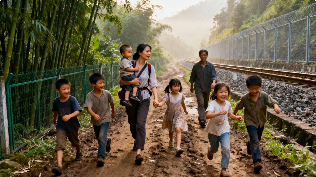 【一家七口隐居深山】妈妈清晨天不亮送五个孩子上学，丑爸爸独自在家修理洗衣机！#农村生活#vlog#山居生活