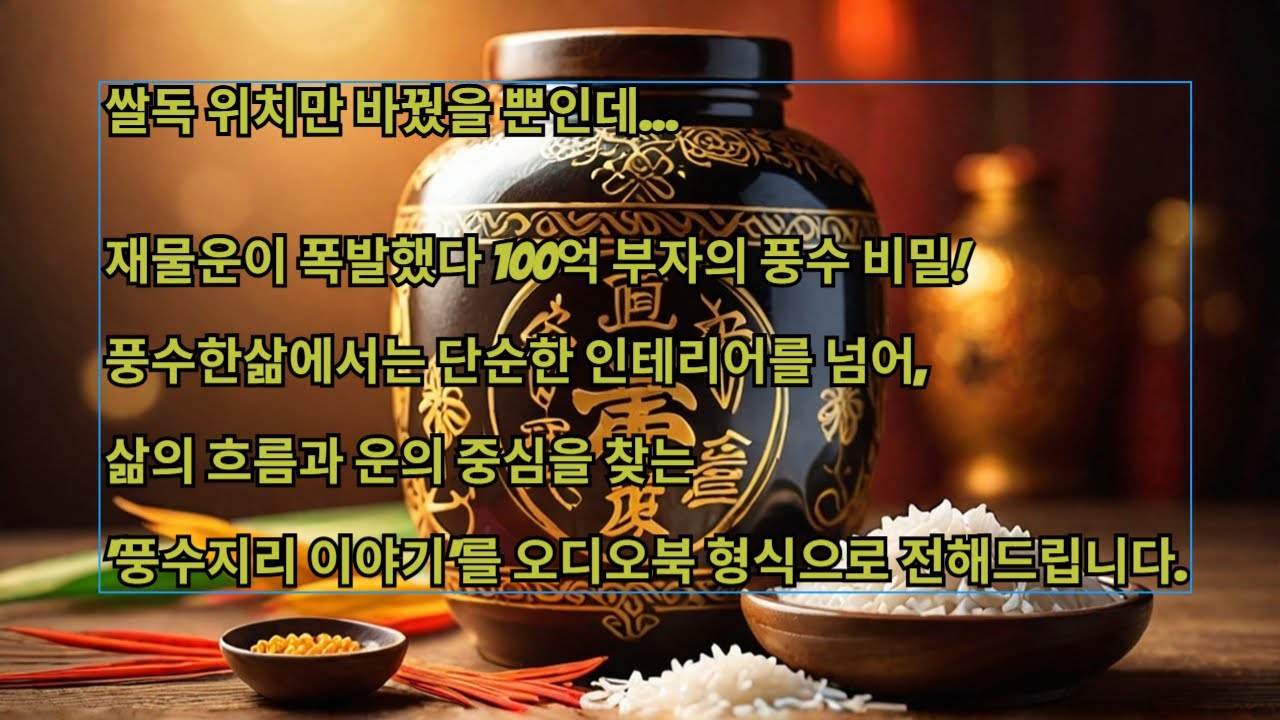 쌀독 위치만 바꿨을 뿐인데… 재물운이 폭발했다 100억 부자의 풍수 비밀! - YouTube