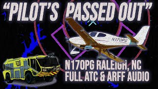 Pilot Becomes Incapacitated  |  Cirrus N170PG Emergency Raleigh, NC  |  Full ATC and ARFF Audio