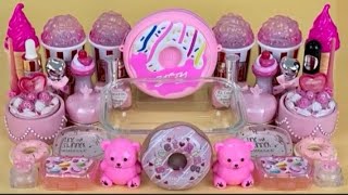PINK 💞SLIME. Mixing makeup and glitter into Clear Slime. Satisfying Slime Videos....🍨🍨