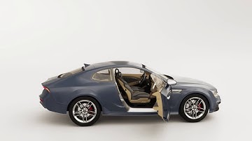 3D animation of a vitruous car in a 360 degree rotation, shot against a neutral background