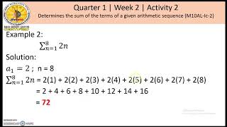 Quarter 1 Grade 10 Week 2 Activities 1-3 Sum of Arithmetic Sequence