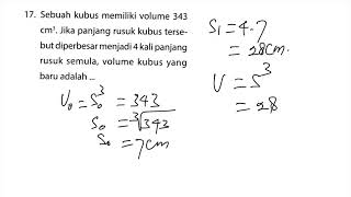 Sebuah kubus memiliki volume 343 cm kubik, jika panjang rusuk diperbesar menjadi empat kali rusuk