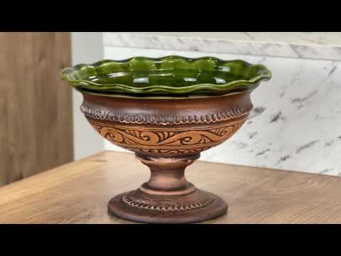 Фруктовница на ножке (блюдо для подачи) 1,2 л глиняная (керамическая) Гражда Коричневый, видео 1