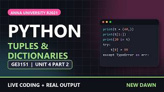 GE3151 Python - Unit 4 Part 2: Tuples, Dictionaries, Histogram, Retail Bill | Anna University R2021