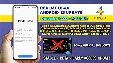 Realme UI 4.0 Android 13 Stable update/Update Device list/December 2022-January 2023/Today