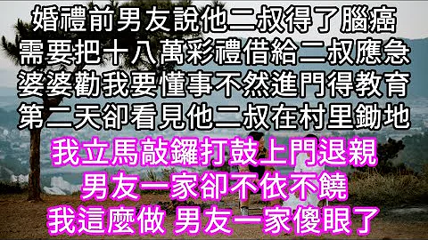 婚礼前男友说他二叔得了脑癌需要把十八万彩礼借给二叔应急婆婆劝我要懂事不然进门得教育第二天却看见他二叔在村里锄地! #心书时光#花开富贵#幸福人生#浅谈人生#为人处事#生活经验#情感故事#唯美频道 - 天天要闻