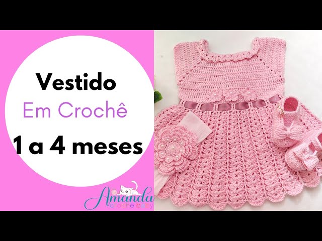 Vestidinho em Crochê Princesa 1 a 3 meses passo a passo Prof. Simone  Eleotério 