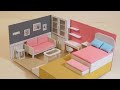 Diy miniature cardboard house 50 living room and bedroom gray and pink