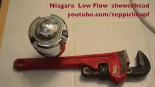 Before and after flow of Niagara Earth Massage 1.25GPM Low flow showerhead DIY upgrade