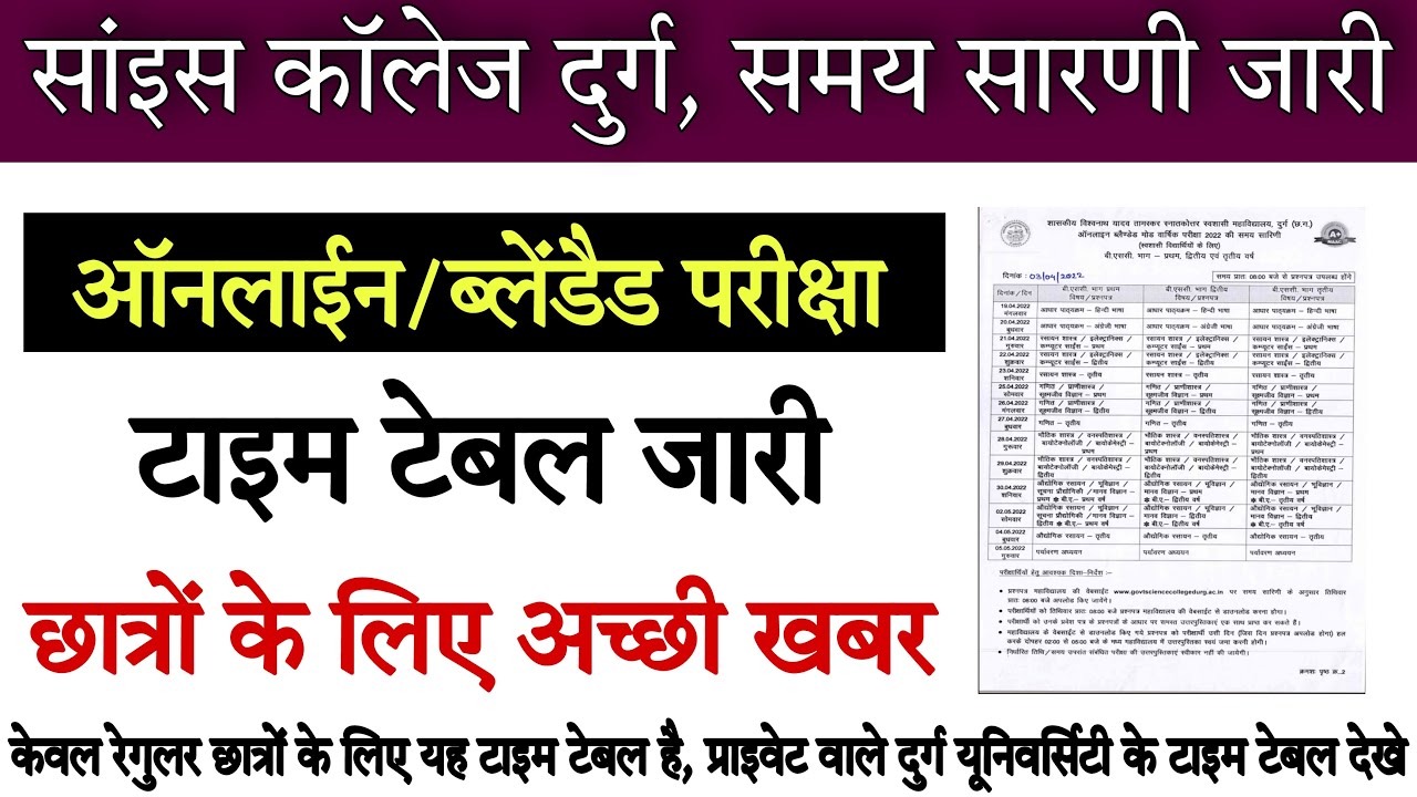 Science College Durg Time Table 2022 durh university news science