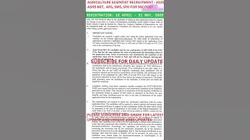 AGRICULTURE SCIENTIST RECRUITMENT BOARD I ASRB NET, ARS, SMS, STO EXAM 2025 I #agriculture #govjobs