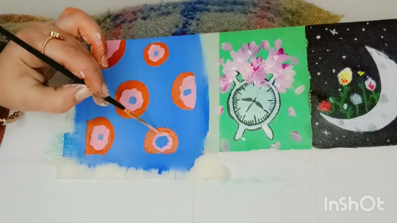 Painting part 3 donuts🍩with pink cream.. Background SkyBlue. Esay painting 🖌️🎨step by step 