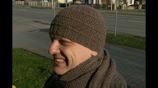 картинка: Мужская шапка спицами экспресс МК