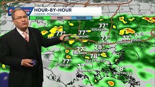 Rain and thunderstorms exit late Monday evening