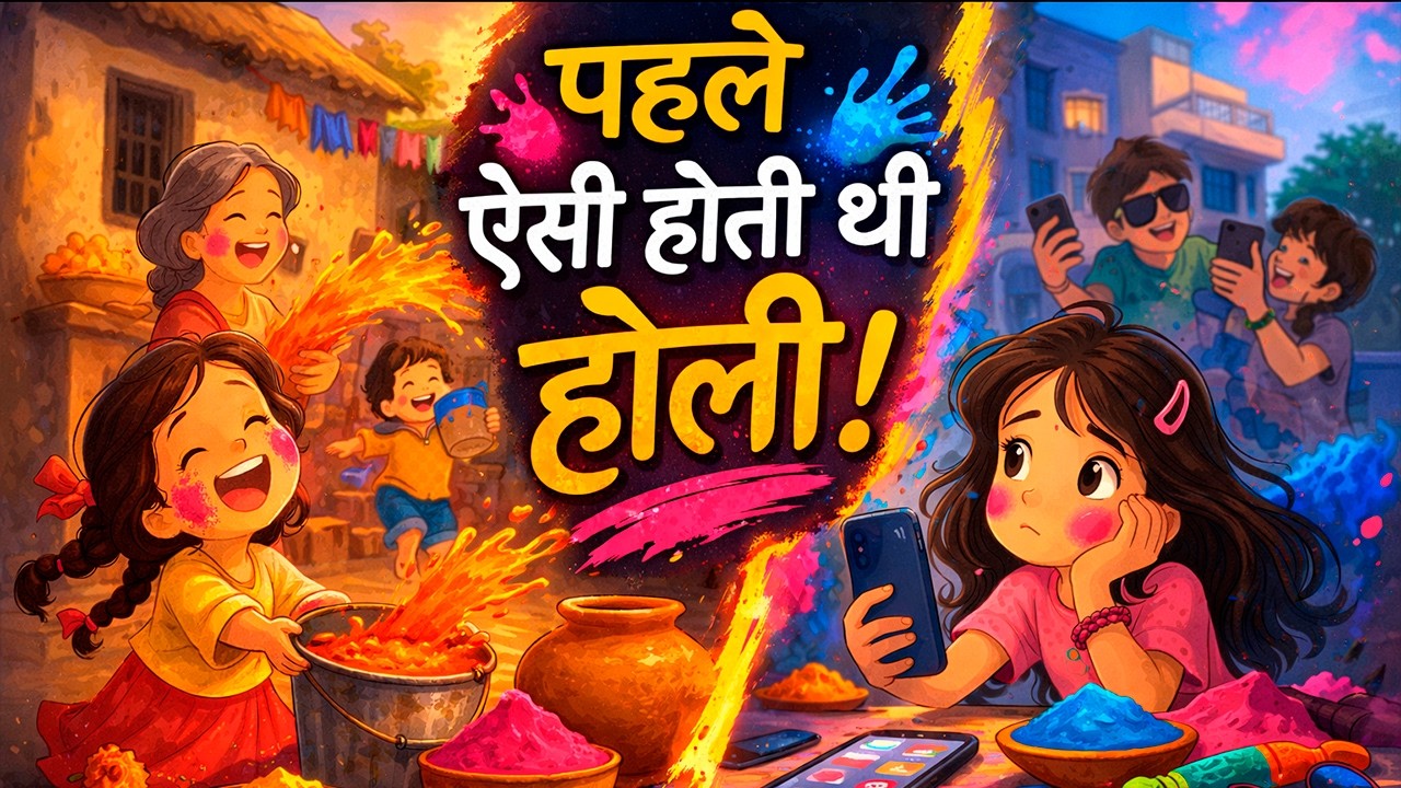 पहले ऐसी होती थी होली! | दादी माँ की 90s वाली होली | Hindi Kids Story | ghibli inspired