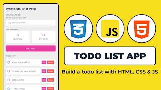 Build a Todo List App in HTML, CSS & JavaScript with LocalStorage in 2022 | JavaScript for Beginners