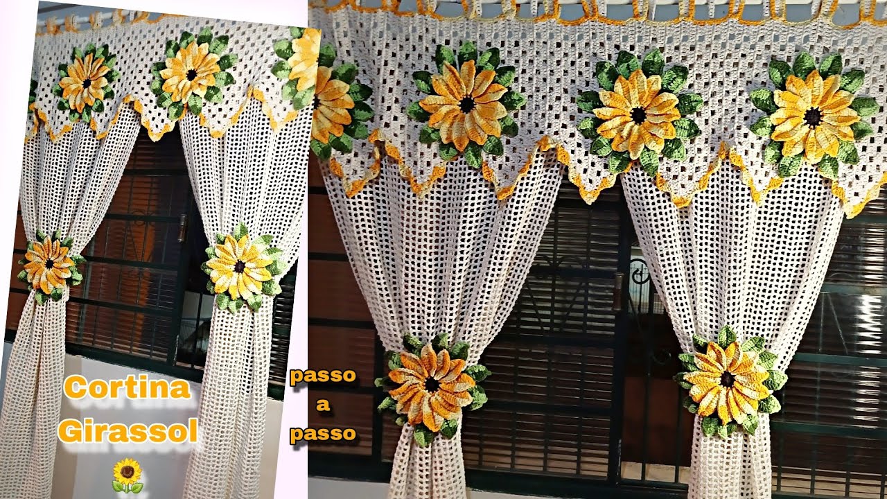 Cortina de girassol 🌻, com bandô e presilhas de girassol 🌻 ❤️