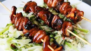 EASY MUSHROOM SKEWERS with SEASONAL FENNEL SALAD