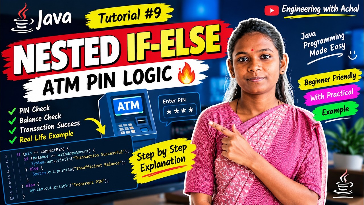 Java Nested If Else in Hindi 🔥 | ATM PIN Verification Program | Java ...