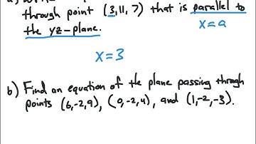 Example:  Writing Equations of Planes Parallel to Coordinate Planes