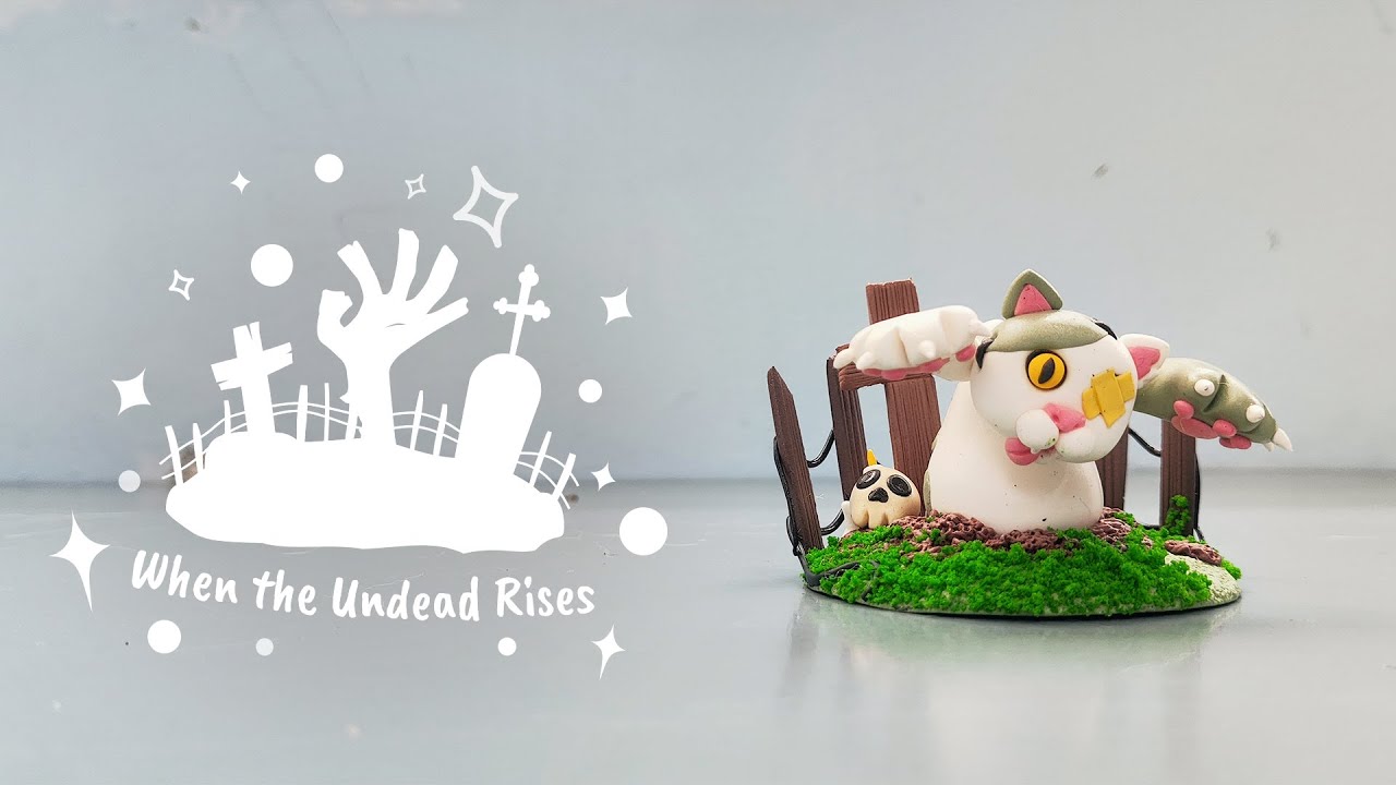 When the Undead Rises | Zombie Cat Clay Cartoon Art - Halloween Clay Ideas - Zombie Clay Sculpture