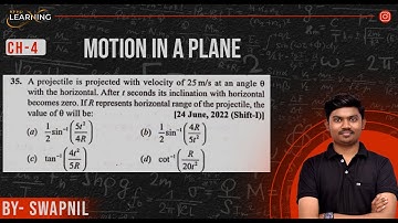 A projectile is projected with velocity of 25 m/s at an angle 0 with the horizontal. After t