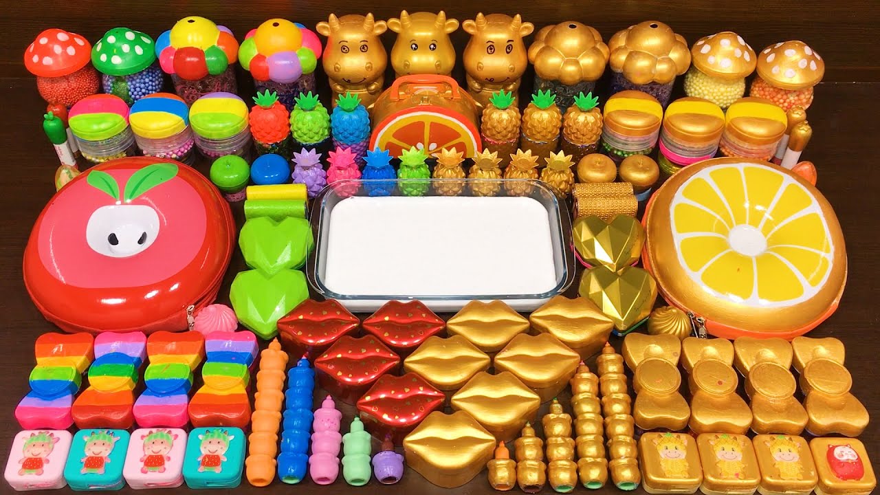 GOLD vs RAINBOW ! Mixing Random into GLOSSY Slime ! Satisfying Slime 