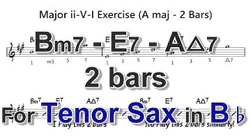 [ Bm7 - E7 - AMaj7 ] 2 Bars ii - V - i exercises for Tenor Sax in Bb