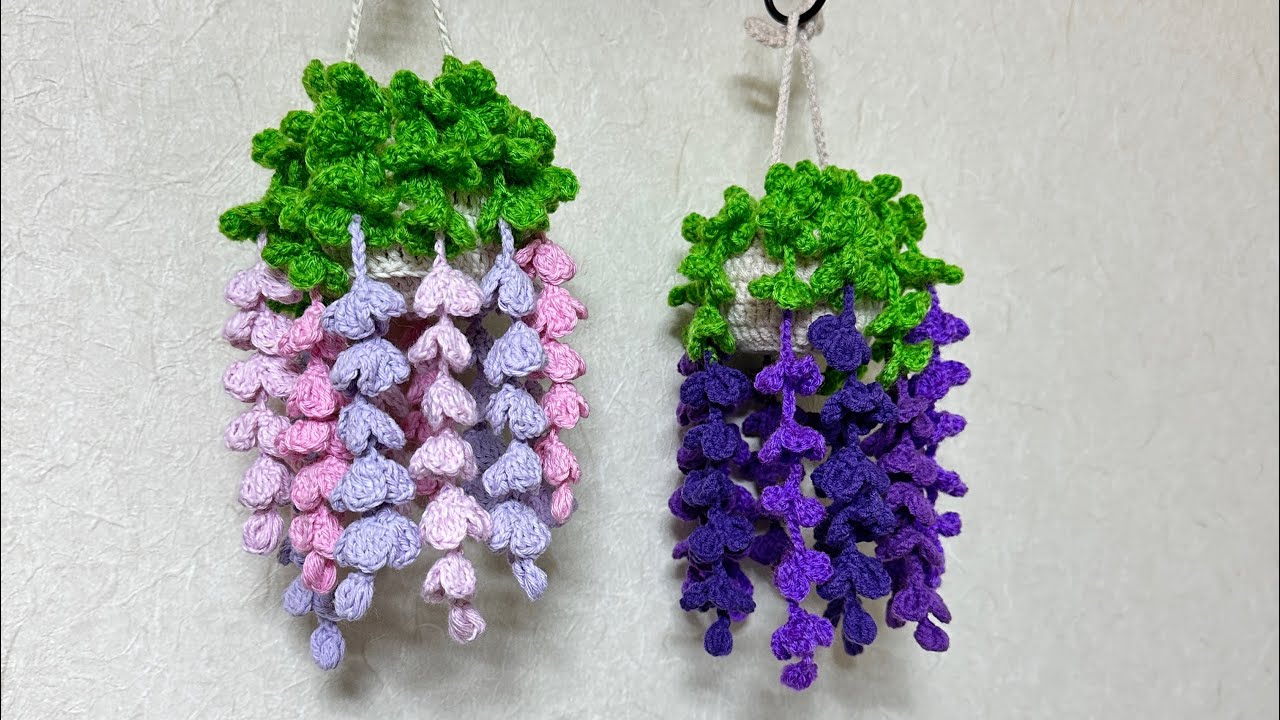 Chậu hoa treo tử đằng bằng len