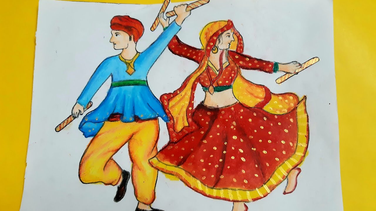 How to draw Dandiya dance  Dandiya Dance drawing  Garba dance drawing   Navaratri Dandiya drawing  YouTube