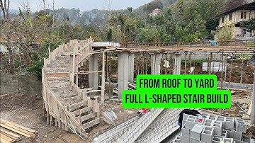 Full Construction of an L-Shaped Staircase | From Roof to Yard | Step-by-Step Execution 