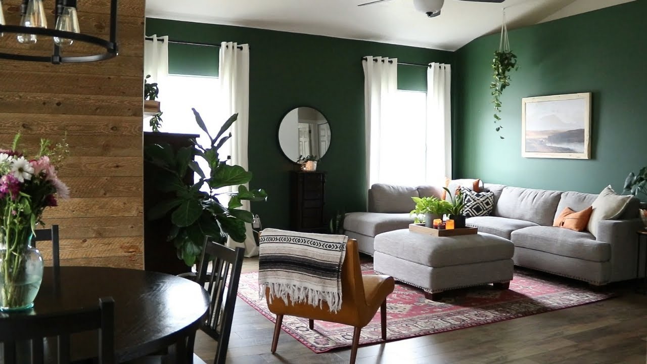 Hunter Green And Gray Living Room