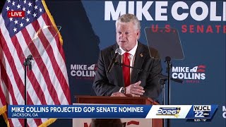 Mike Collins addresses supporters after U.S. Senate runoff win