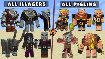 All Illagers vs All Piglins - Mutant & Titan Piglin Brute vs Mutant Titan Illagers