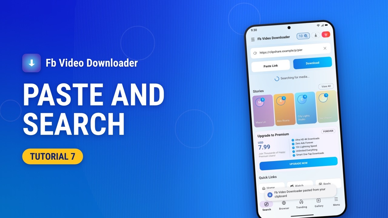 Fb Video Downloader tutorial 7: Search and paste a link