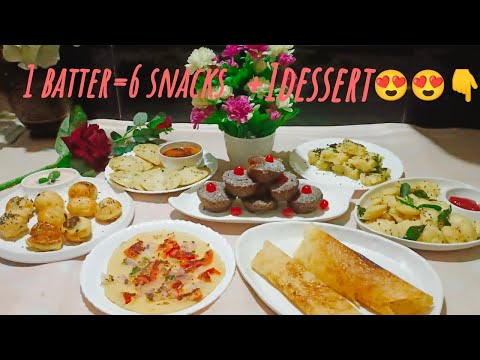 ONLY 1 INSTANT BATTER =6 SNACKS AND 1 DESSERT😋😍||1बैटर से बनाये 6 झटपट नाश्ता और 1 मीठा||SUJI RECIPE