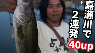 バス釣り　佐賀嘉瀬川おかっぱりで40up２連発　Bass fishing in Japan